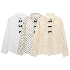 Fashion Women Bowknot Decoration Loose Casual Shirt