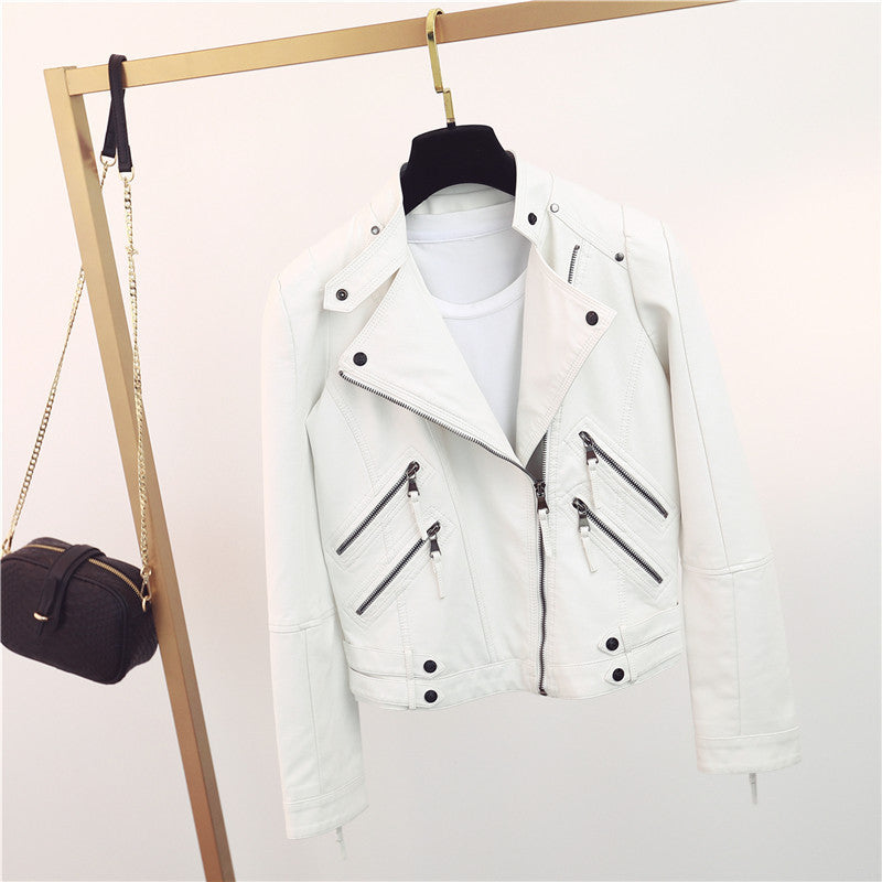 PU Leather Motorcycle Short Slim Small Coat