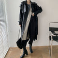 Retro Women's Mid-length Waist Slimming Pu Coat