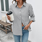 Casual Striped Long-sleeved Shirt Thin Coat For Women