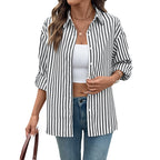 Casual Striped Long-sleeved Shirt Thin Coat For Women
